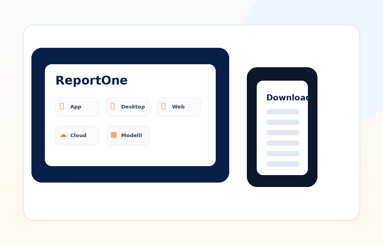 Mockup Download ReportOne su app desktop e web